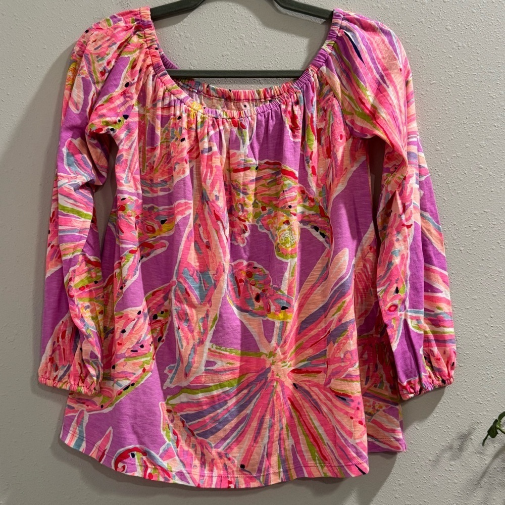 Lilly Pulitzer Small Amethyst Sunseekers Enna Off Shoulder Blouse Preppy Resort